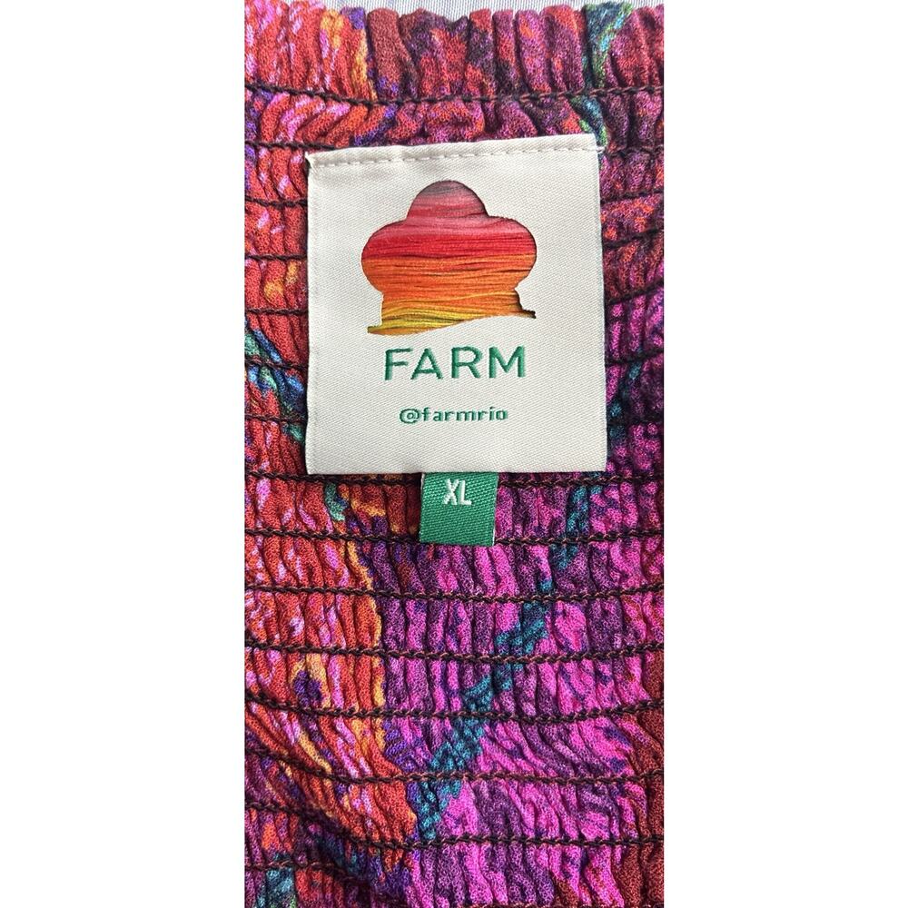 FARM Rio Floral Dress XL Red Pink Tropical Square Neck Long Sleeve Maxi - Picture 2 of 7